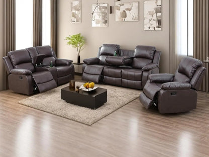 Sofa Set Living Room Furniture Reclining Couch Set with Cup Holders/Storage Console/Drop Down Table Fabric Recliner Sofa Set