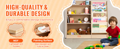 VEVOR 4-Tier Kids Wooden Bookshelf Six-Layer Sling Bookcase Baby Storage Book Rack for Kids Room Playroom Kindergarten Nursery